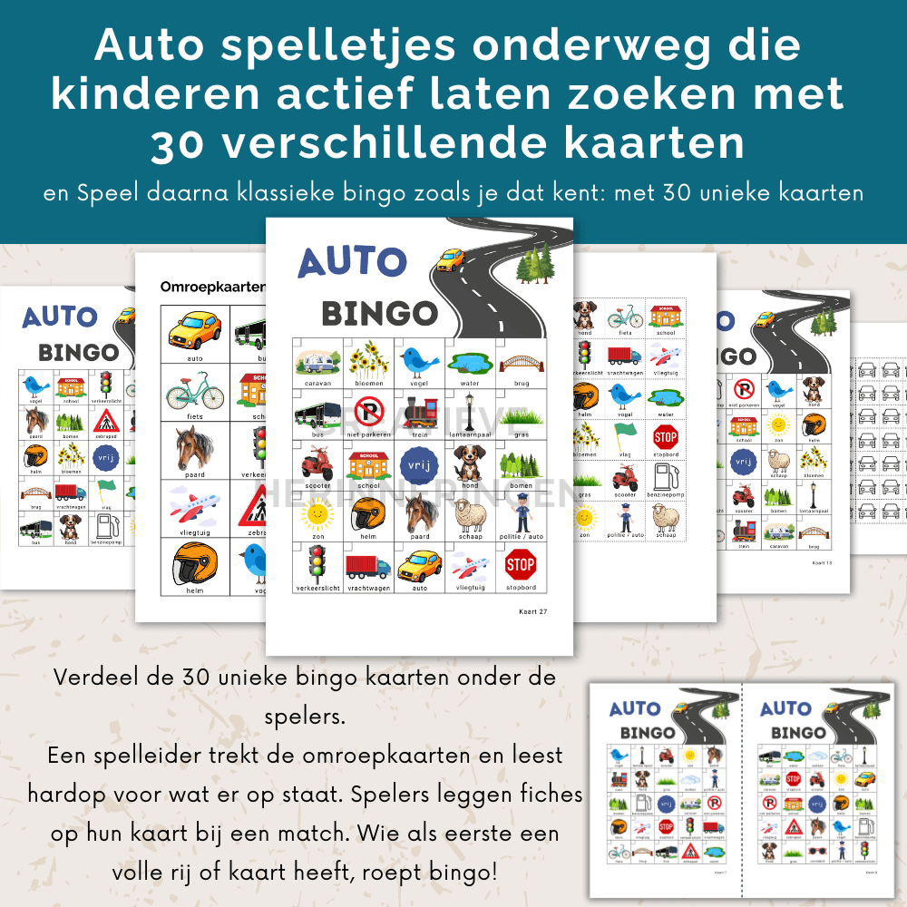 Zoek en streep af met deze auto spelletjes onderweg naar een leuke activiteit, 30 verschillende kaarten