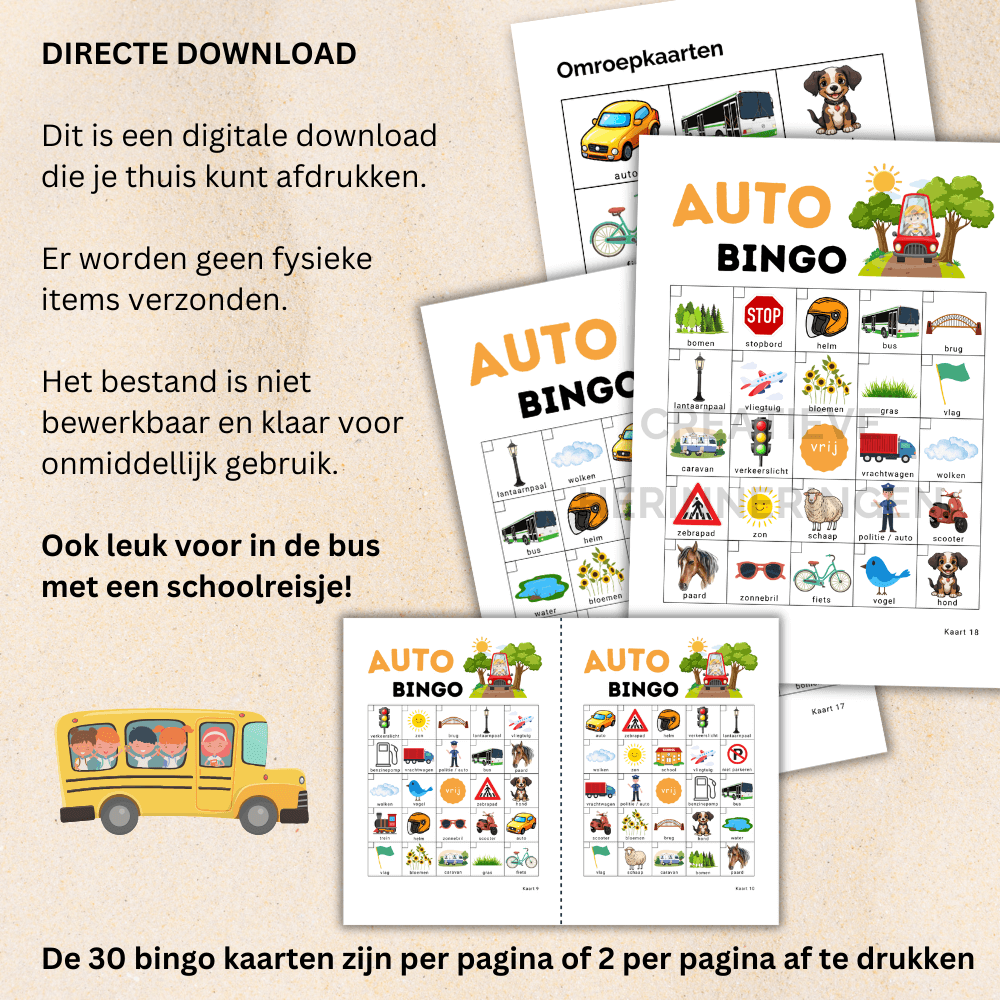 Spelletjes voor in de bus met kinderen, afwisseling tussen speuren en bingo spelen