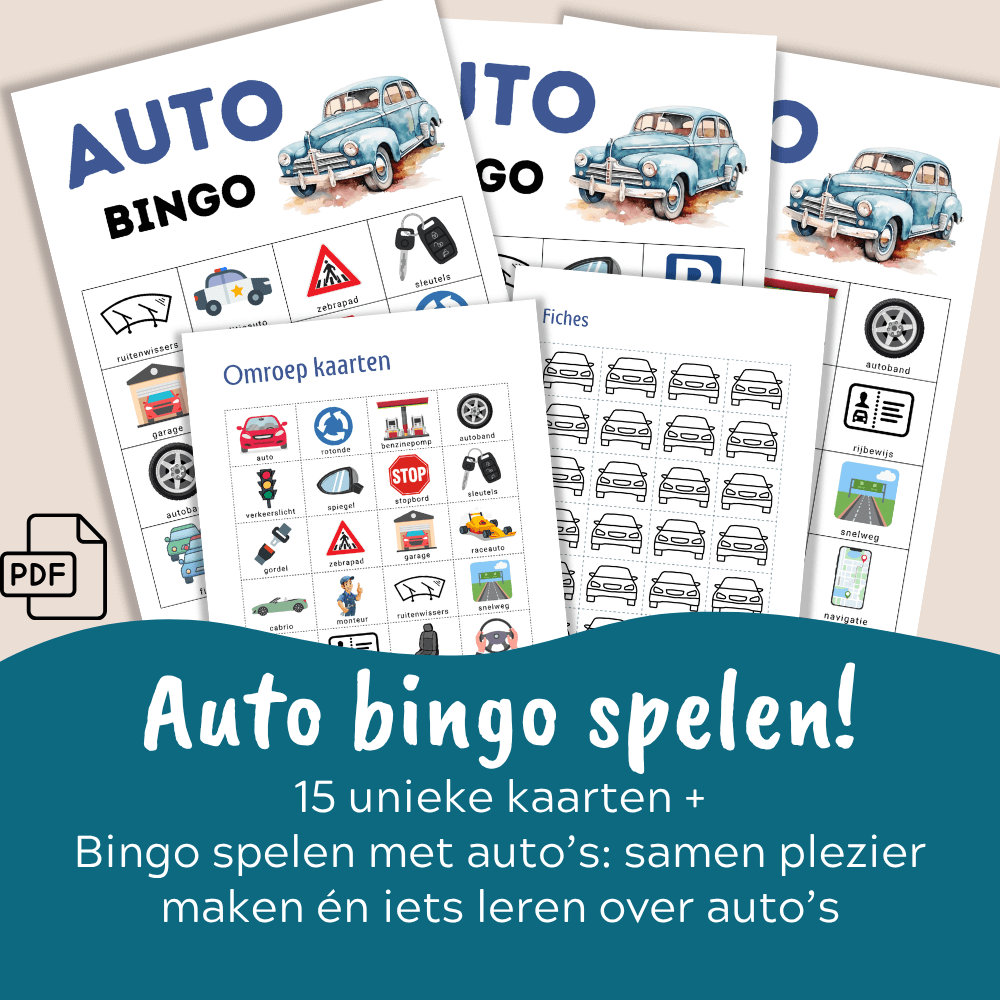 Digitaal autobingo spel voor kinderen om thuis te spelen