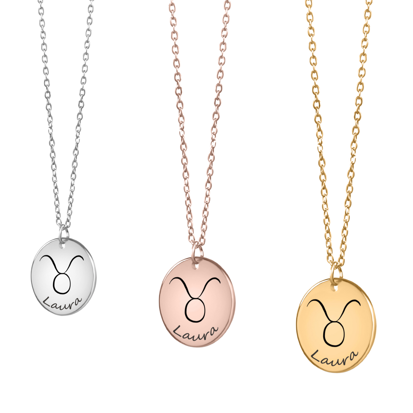 Sterrenbeeld ketting met naam gegraveerd op munt hanger