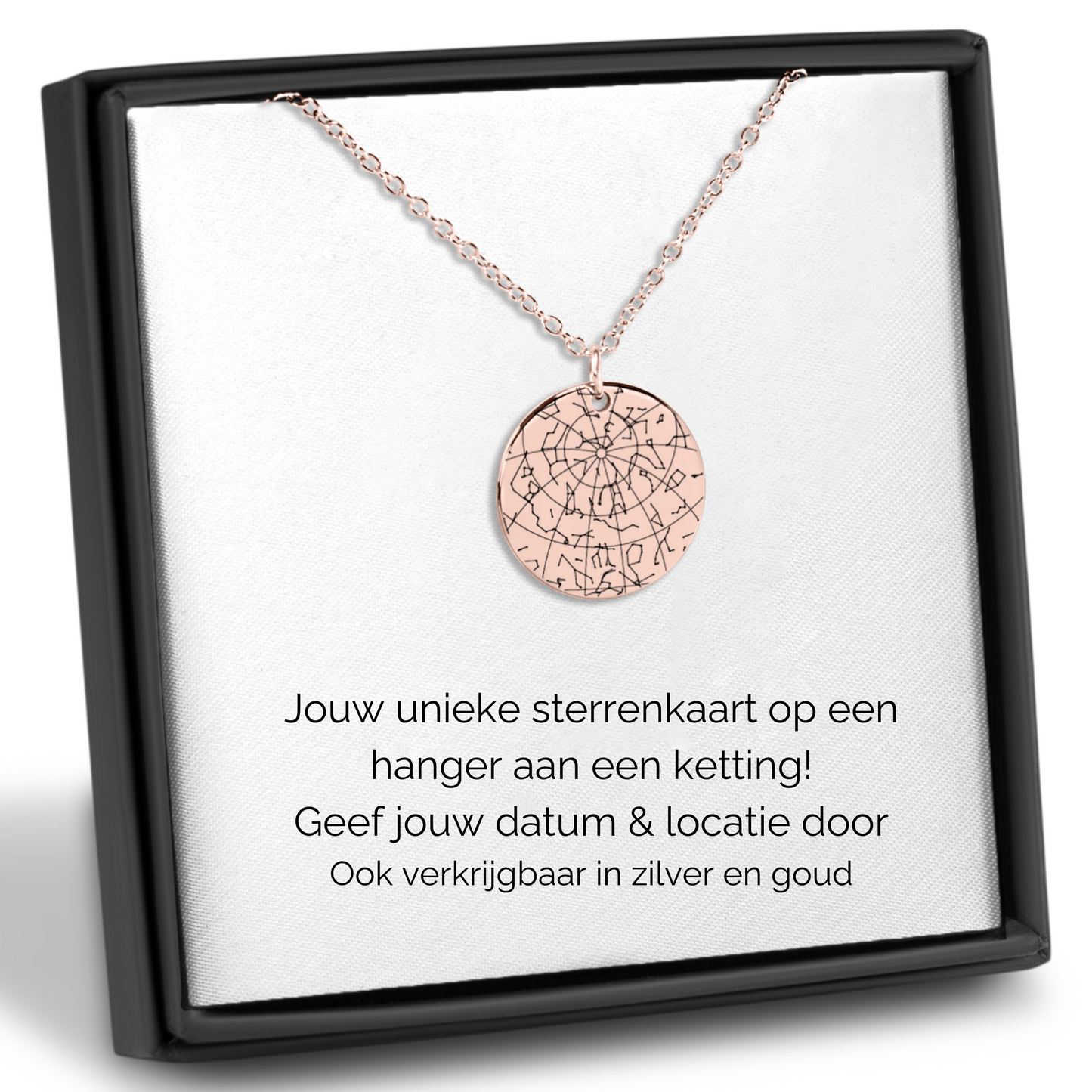 Gepersonaliseerde ketting met sterrenkaart van stand sterren datum en locatie