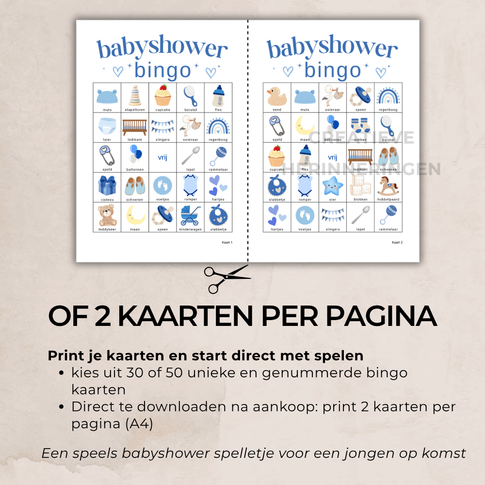 Originele babyshower bingo jongen – klaar om te downloaden 30 kaarten
