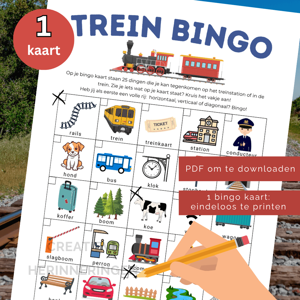 Trein bingo spel voor onderweg met één kaart, speciaal voor kinderen