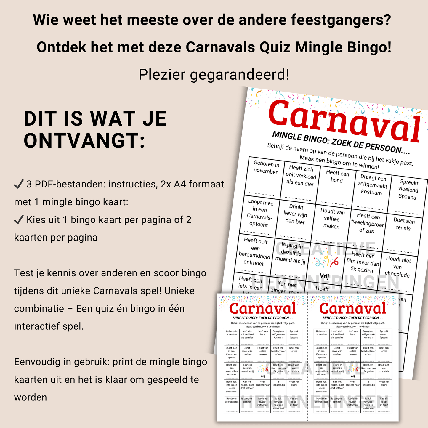 Leer anderen (beter) kennen met de Carnavals Quiz Mingle Bingo tijdens feesten
