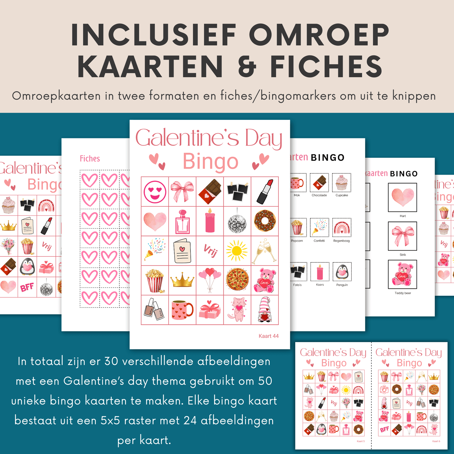 Vier Galentine met een bingo spel voor groepen tot 50 personen