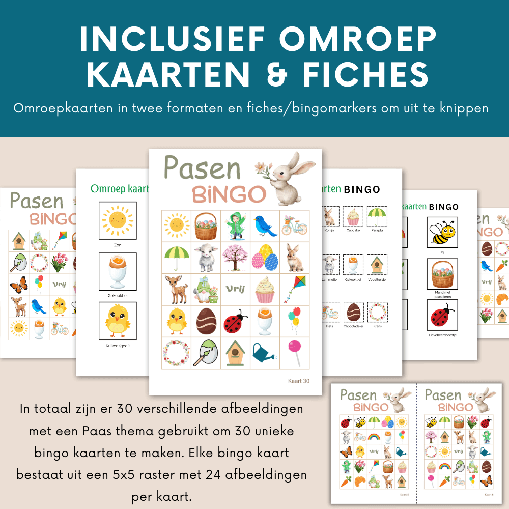 Paasbingo activiteit voor volwassenen en kinderen, ideaal voor Pasen.