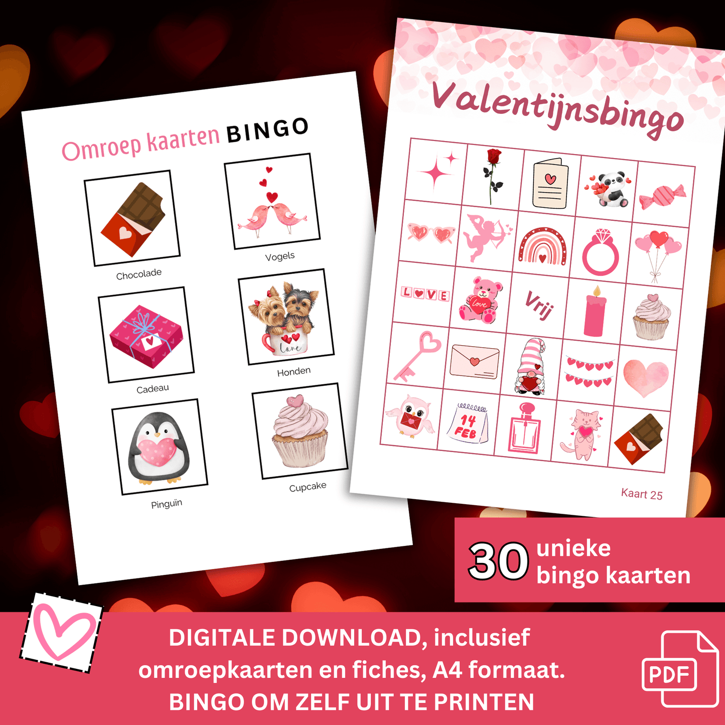 Speel een liefdevolle Valentijnsbingo met familie en kinderen, download de PDF