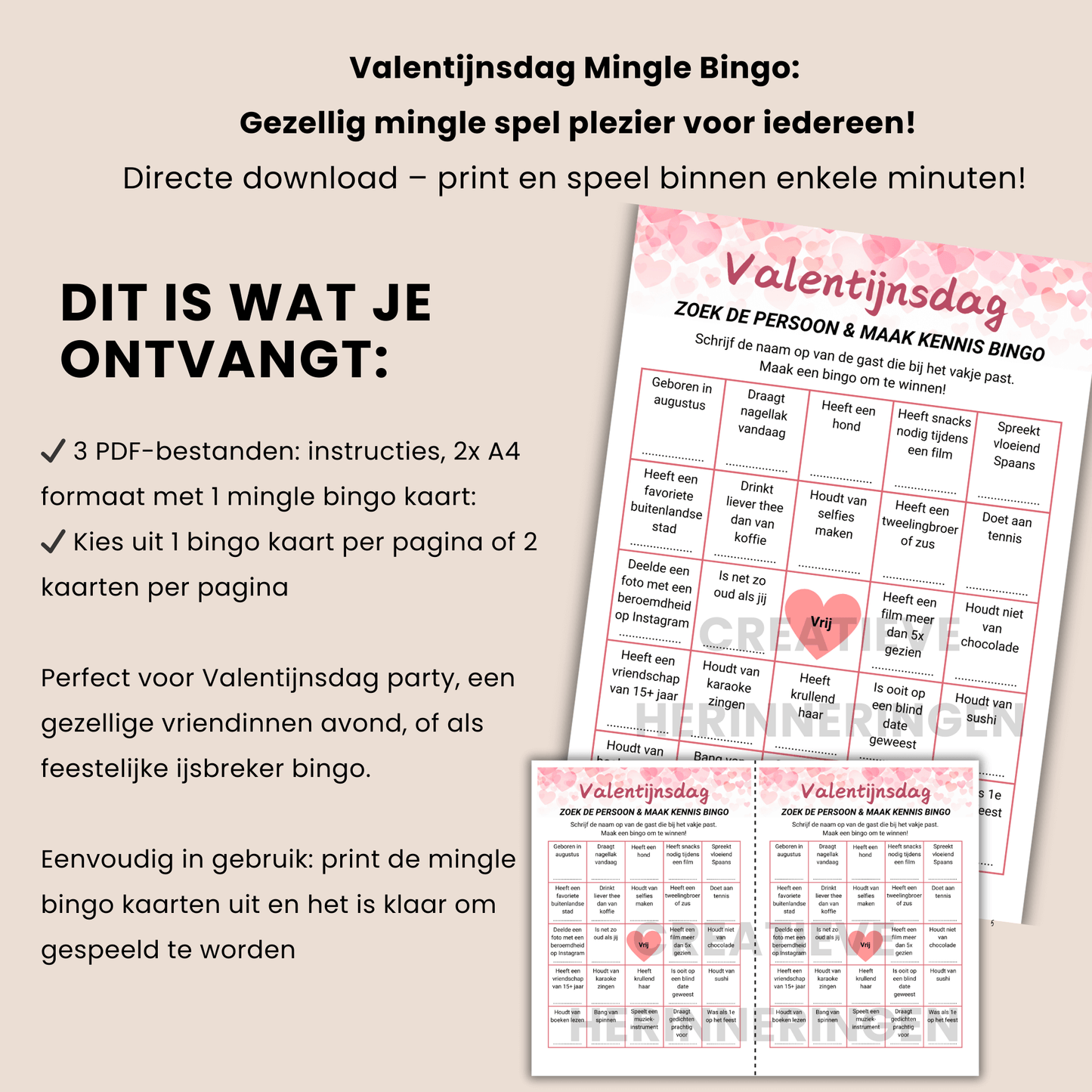 Mingle Bingo kaart voor Valentijnsdag activiteiten
