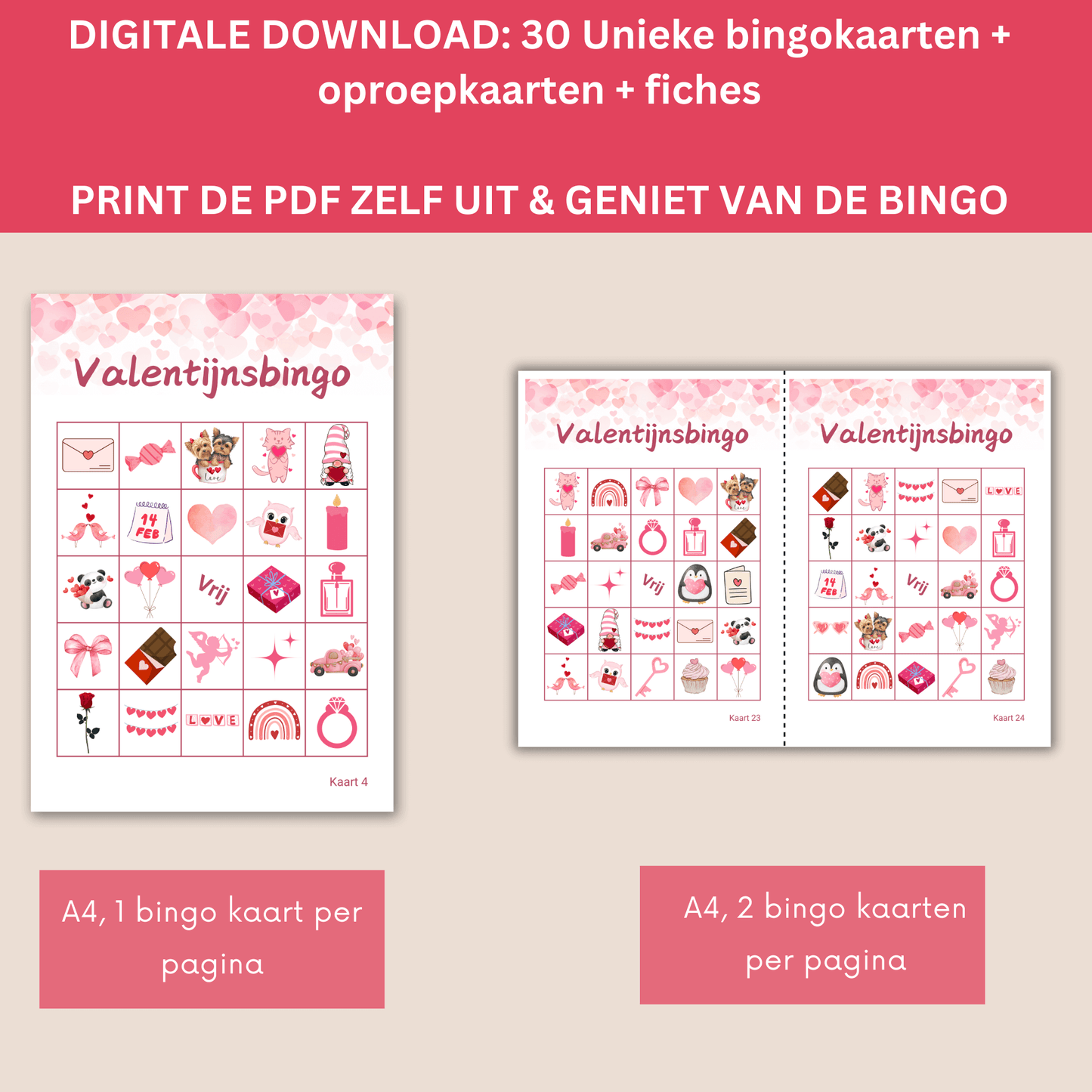 Valentijnsdag familie spel: digitaal te downloaden bingo voor jong en oud