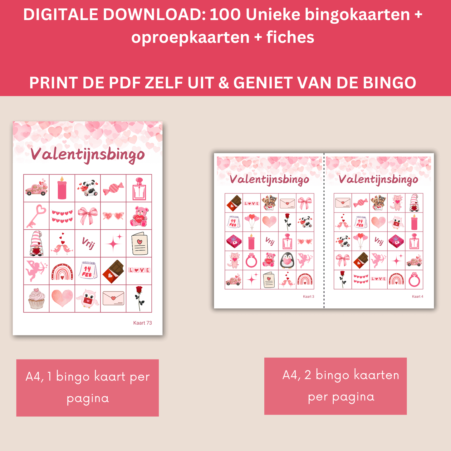 Valentijnsdag activiteiten: Bingo met Valentijns afbeeldingen voor 100 personen