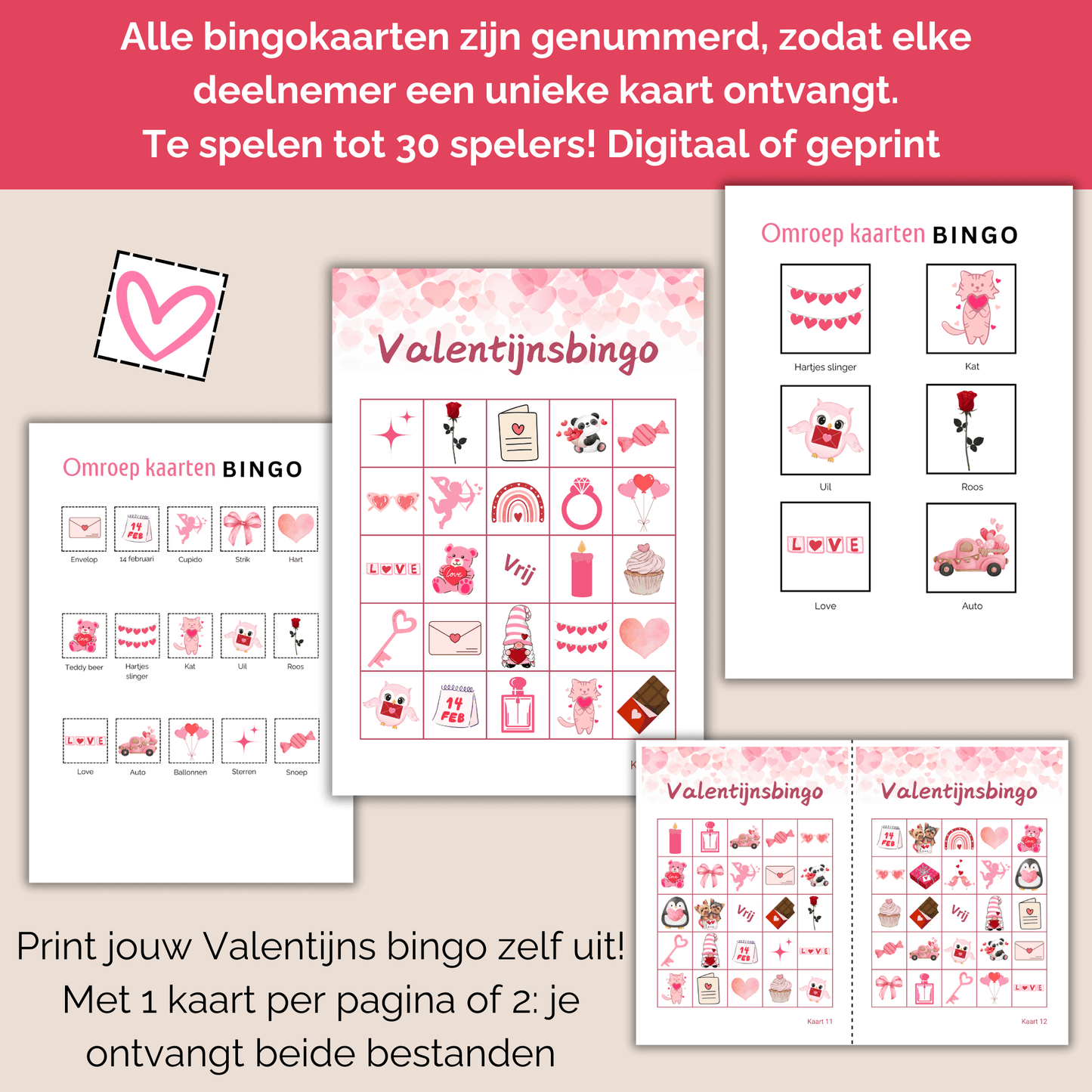 Speel deze digitale Valentijnsbingo thuis of online met familie en vrienden