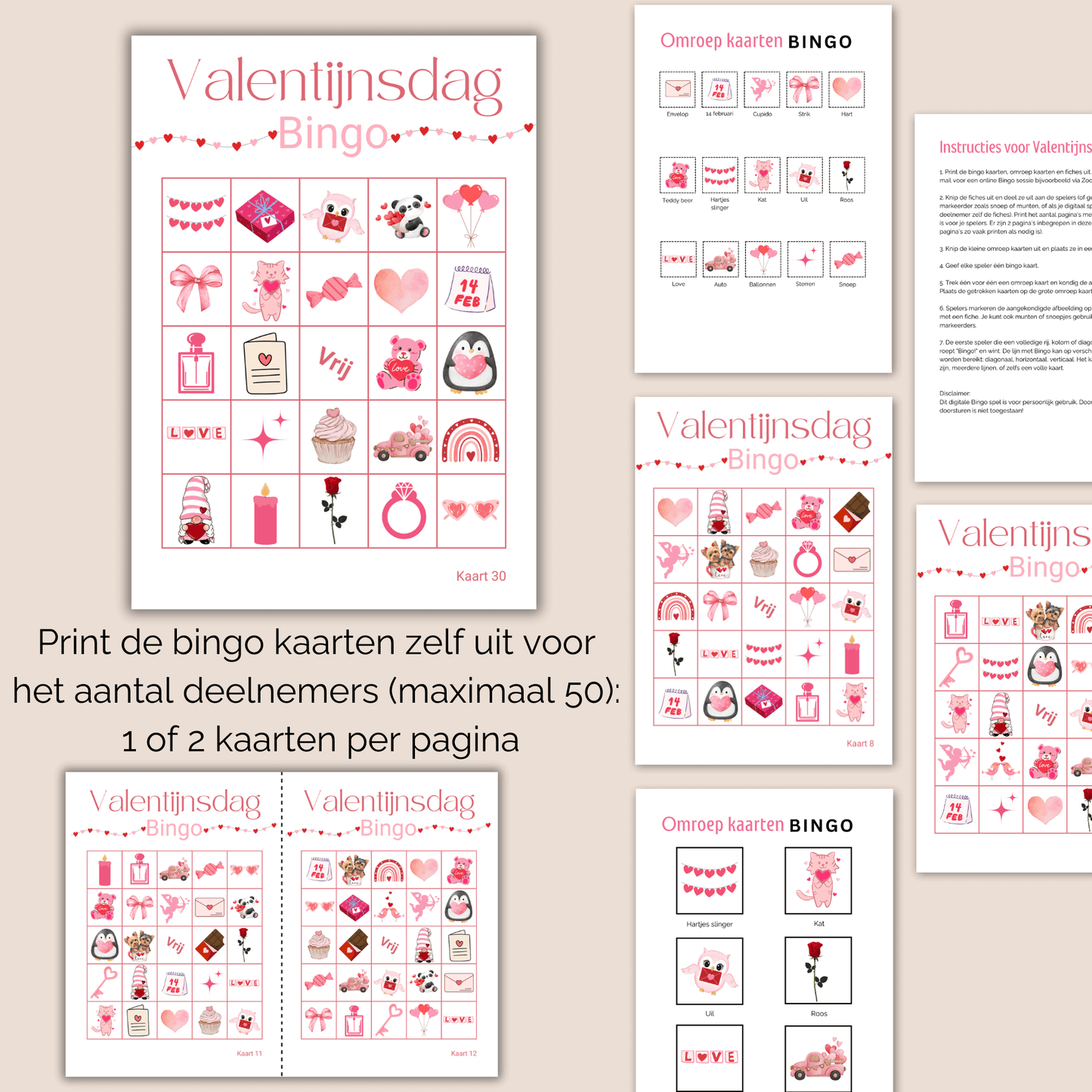 Liefdevolle Valentijnsbingo voor kinderen – PDF direct te downloaden
