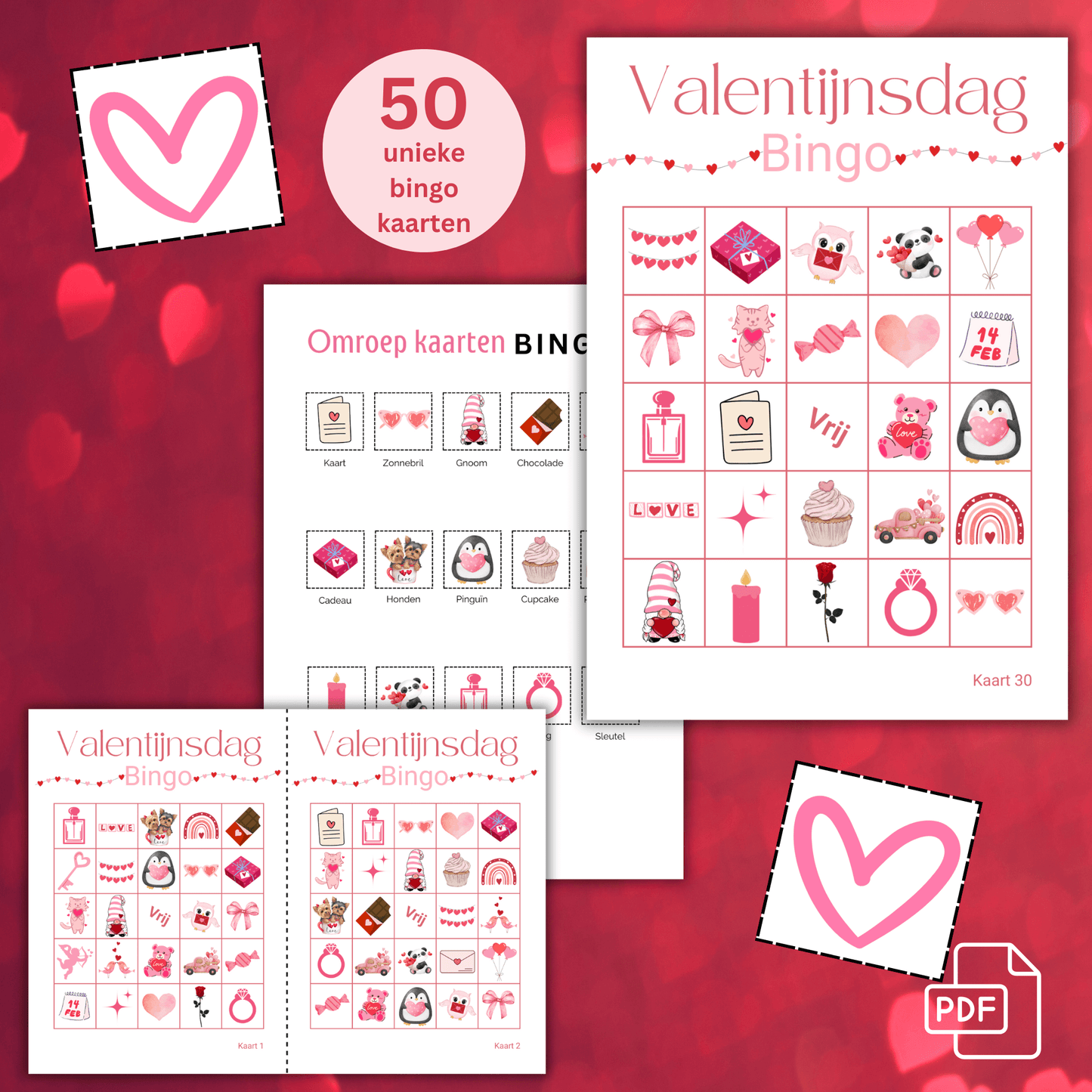 Digitale Valentijnsbingo – 50 kaarten voor een gezellige dag