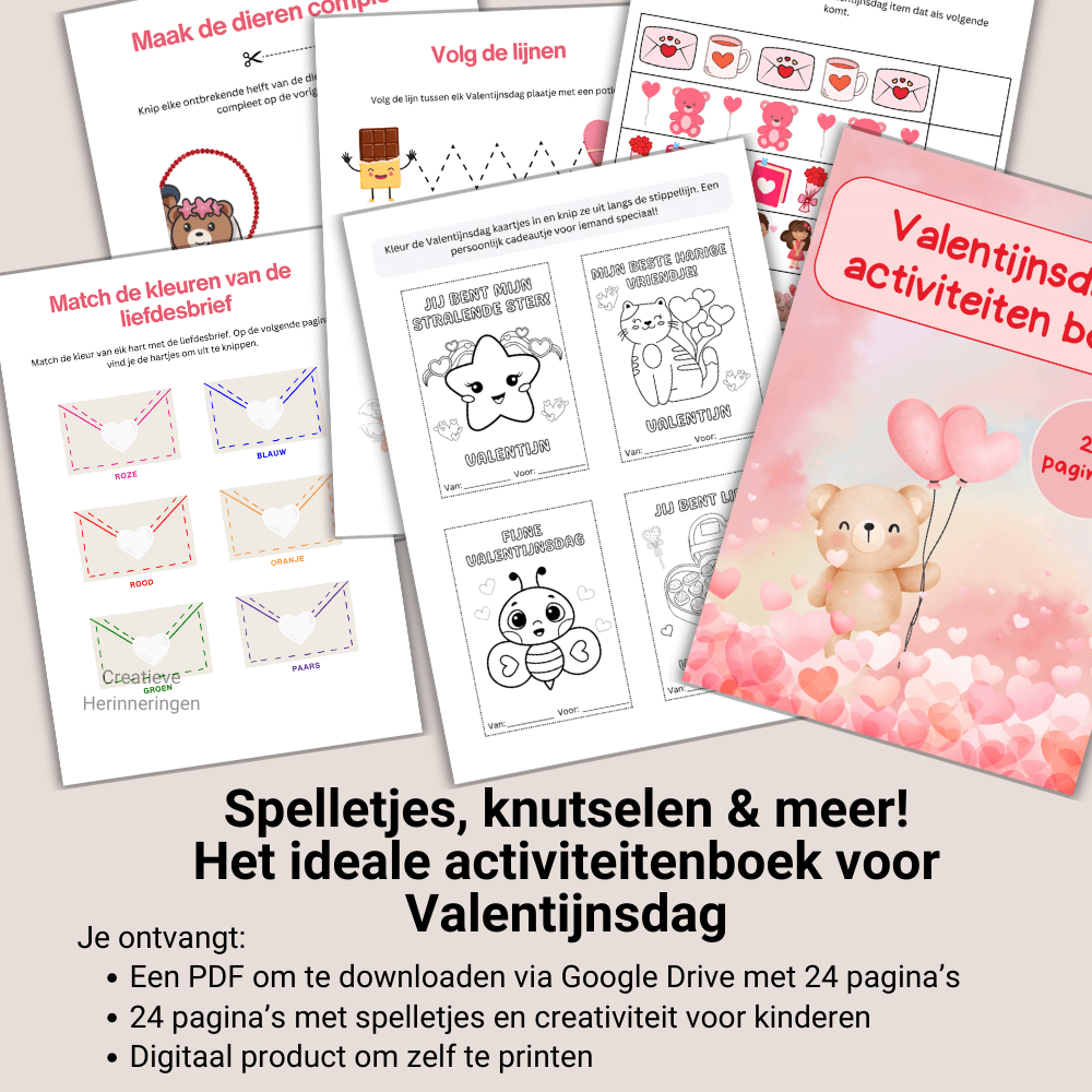 Digitaal activiteitenboek voor kinderen met een Valentijnsdag thema