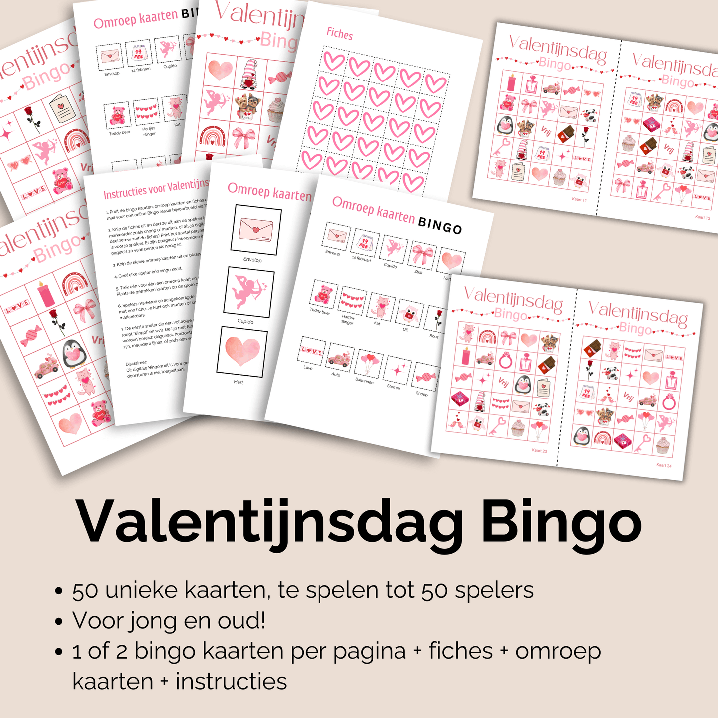 Printbare Valentijnsbingo: 50 unieke kaarten voor kinderen