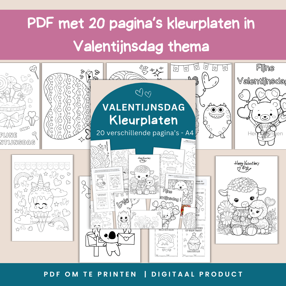 Digitaal Valentijnsdag kleurplaat boek met kleurplaten en spelletjes