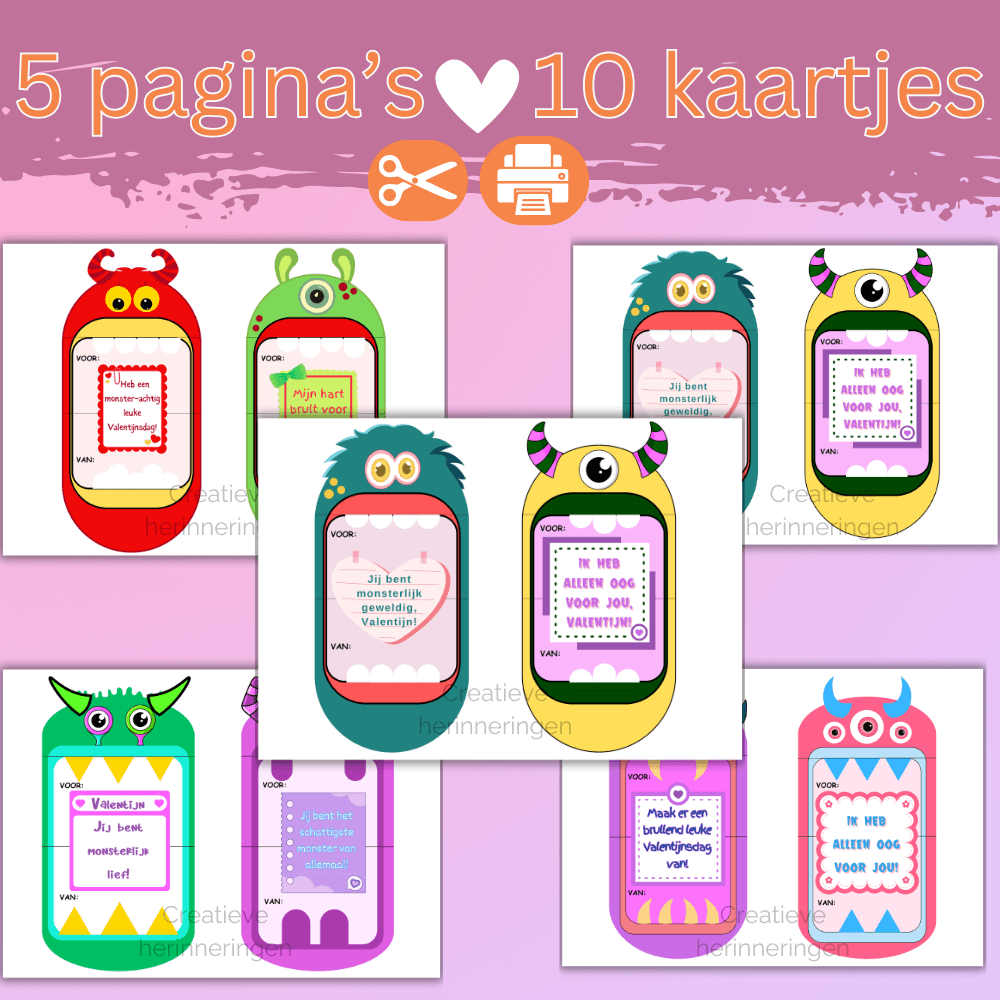 Valentijnsdag activiteit voor kinderen: maak monsterkaarten (PDF)
