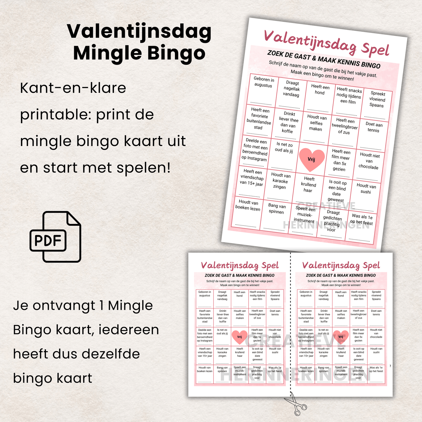 Te downloaden PDF met Valentijns kennismakingsspel mingle bingo kaarten