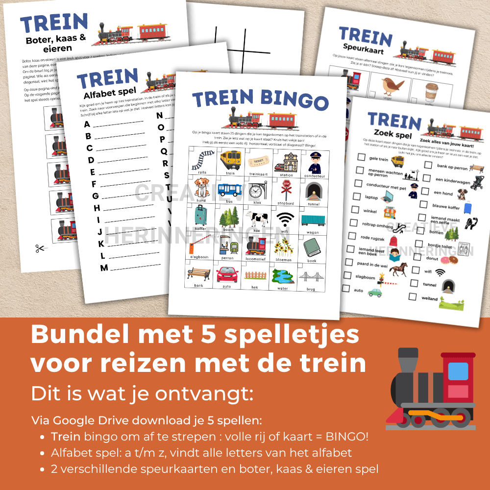 Complete trein spellen bundel voor kinderen van alle leeftijden (5 spelletjes)