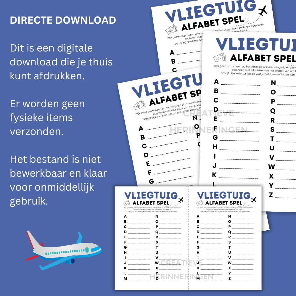 Alfabet reisspelletje met vliegtuigthema om het alfabet te oefenen