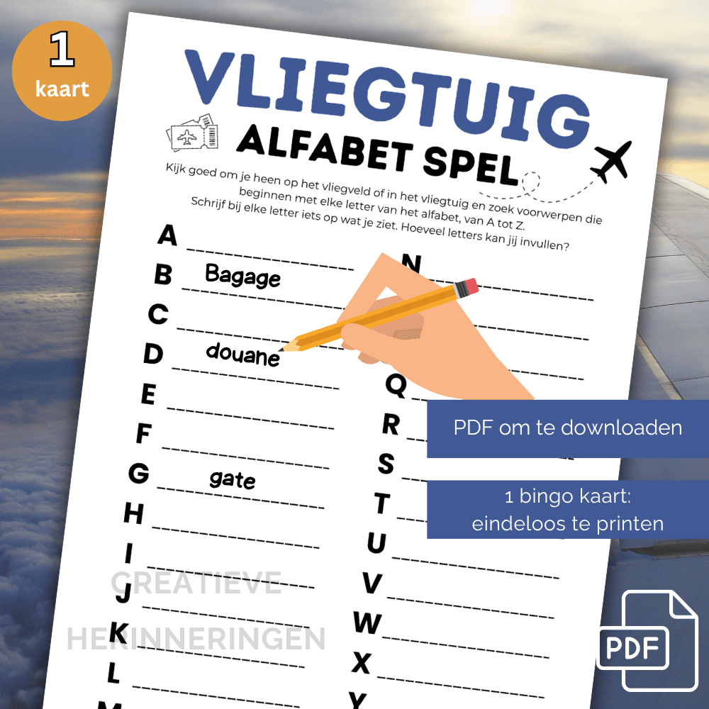 Vliegtuig alfabet spel voor kinderen tijdens de vliegreis