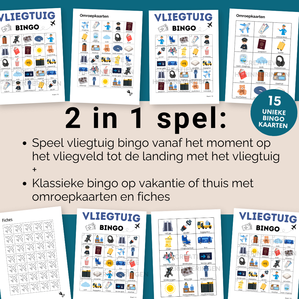 Vliegtuig bingo voor kinderen tijdens vliegvakantie of dagje Schiphol