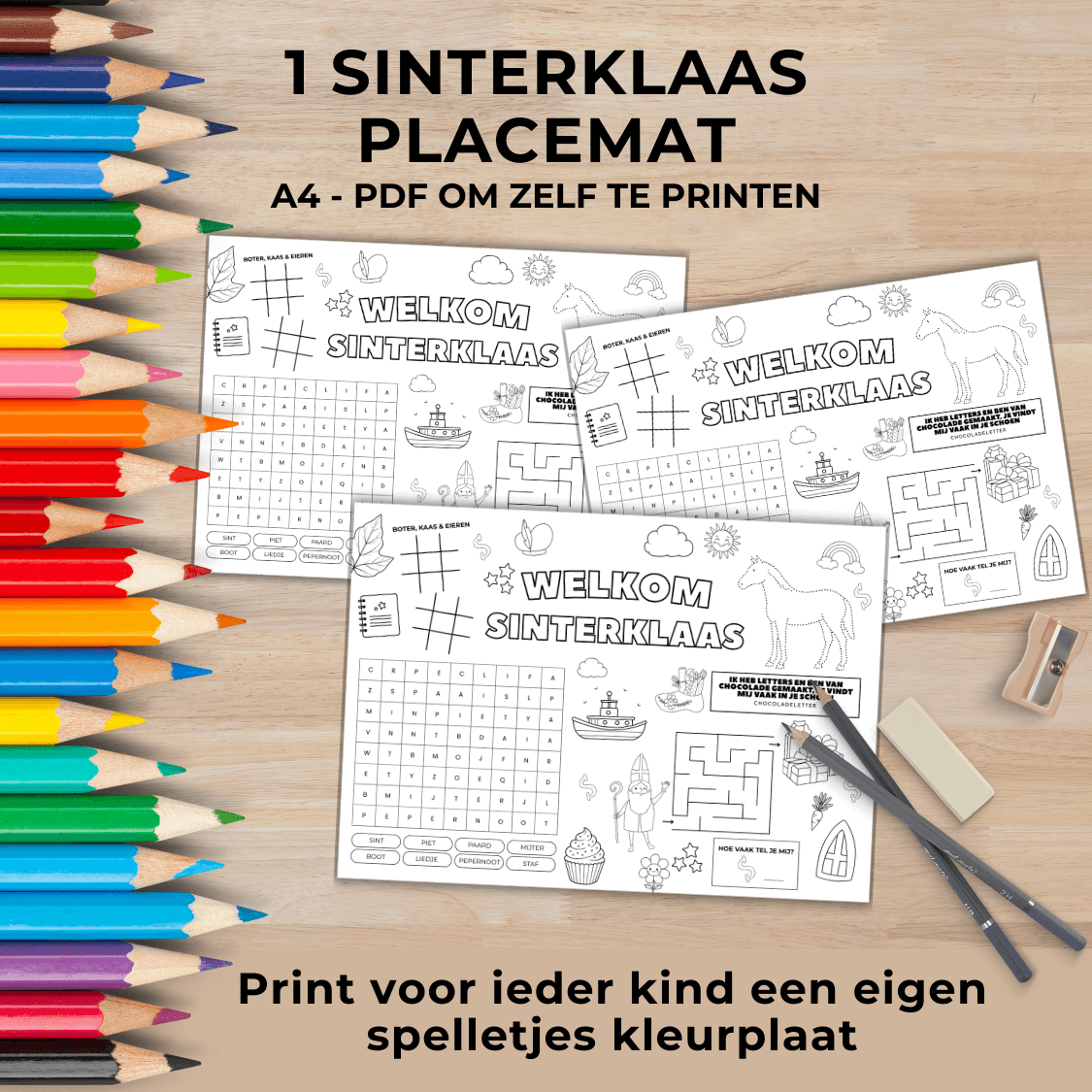 Creatieve Welkom Sinterklaas kleurplaat en puzzels voor thuis of school