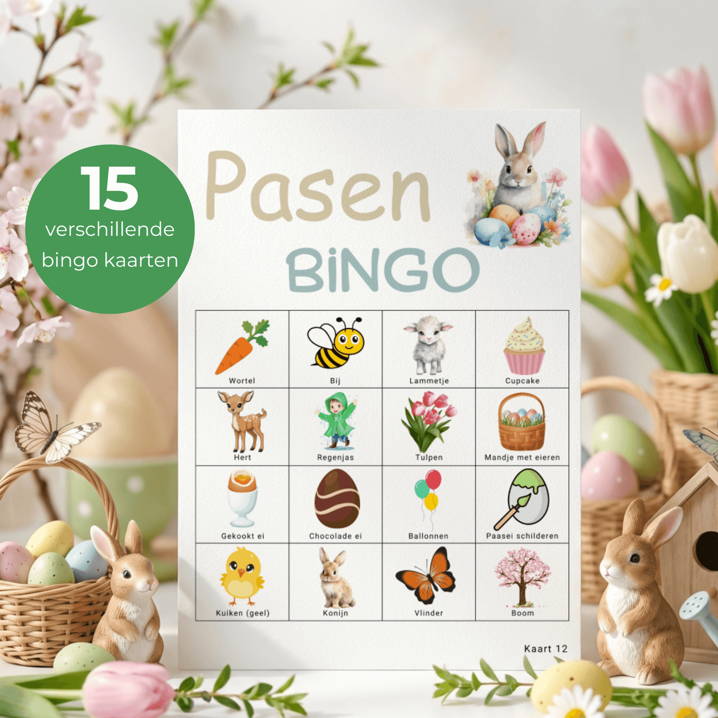 Speel Paas bingo met kinderen met 15 kaarten