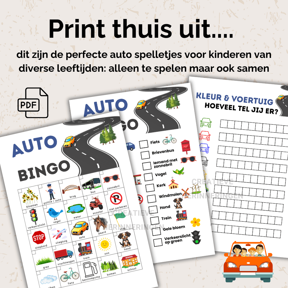 3 Auto spelletjes die kinderen onderweg actief houden met afwisselende uit te printen spellen zonder scherm