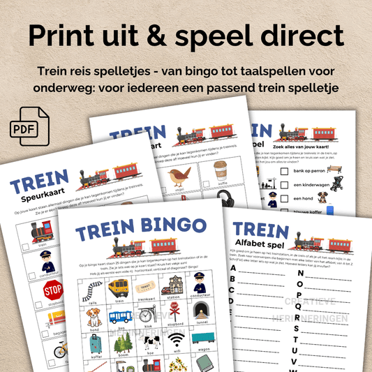 Vijf trein spelletjes voor onderweg, eenvoudig te printen op A4