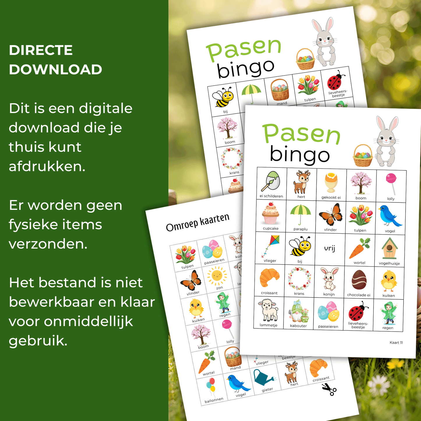 Vrolijk paas spel voor familie en vrienden met unieke paasbingo kaarten in PDF formaat.