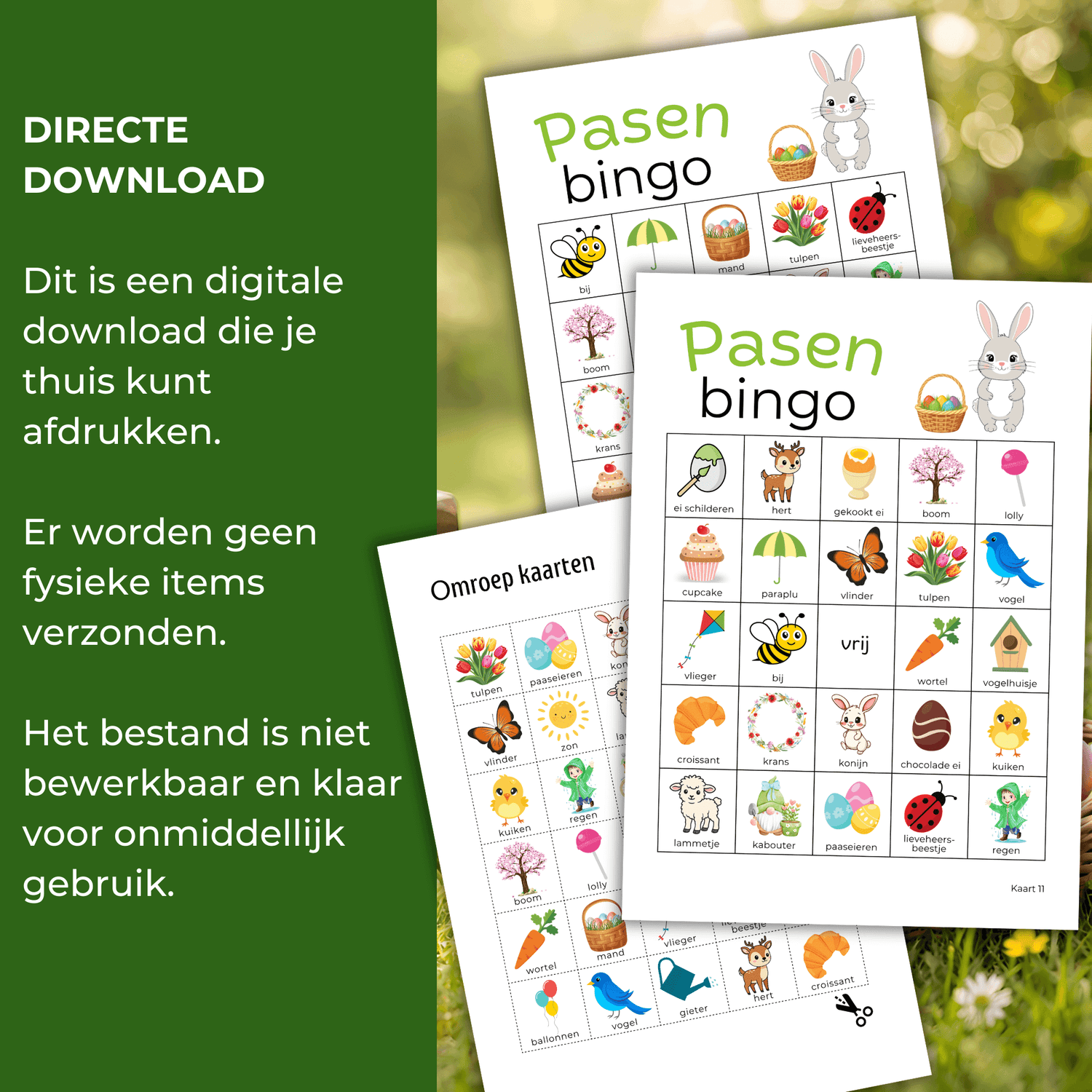 Vrolijk paas spel voor familie en vrienden met unieke paasbingo kaarten in PDF formaat.