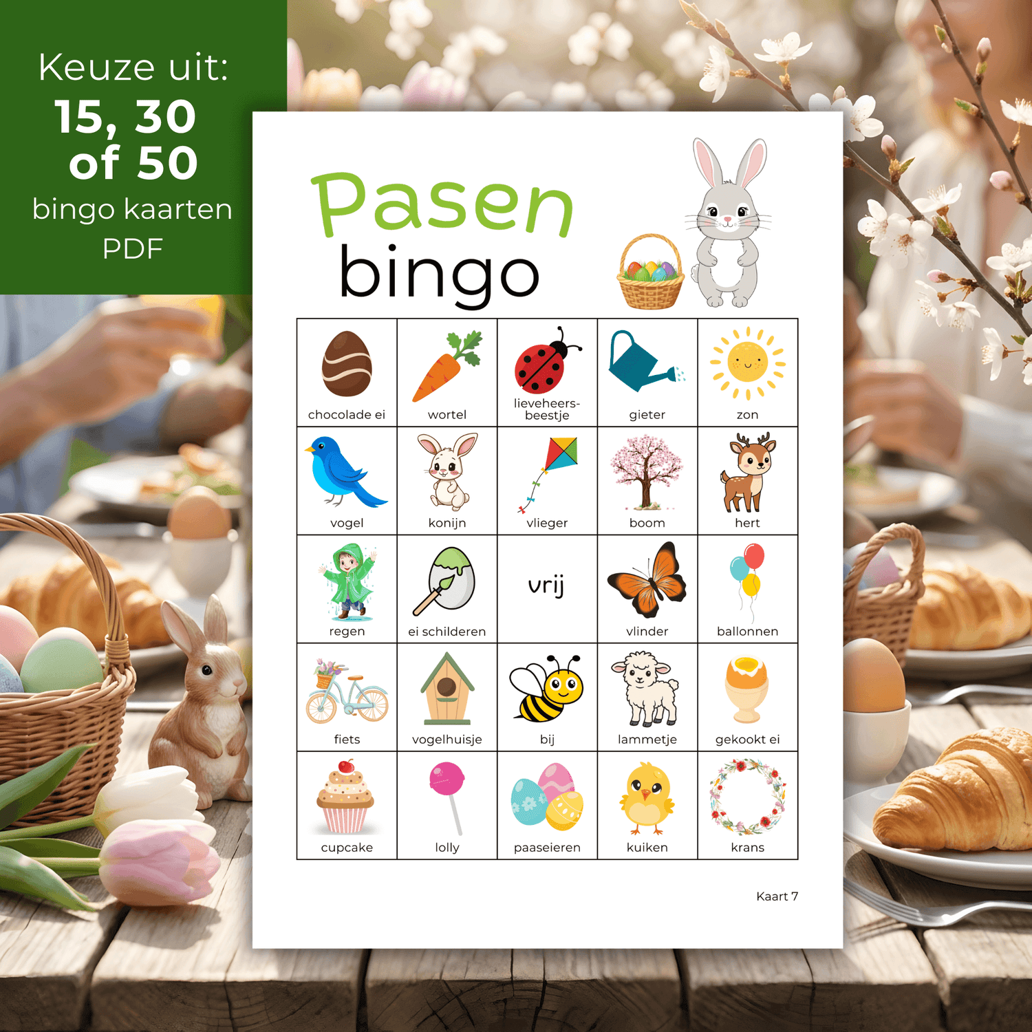 Te printen paasbingo kaarten voor een gezellige paasbrunch met familie en vrienden.