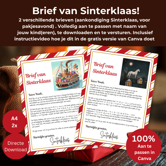 Sjabloon voor Brief van Sinterklaas om eenvoudig de naam van je kind toe te voegen met Canva