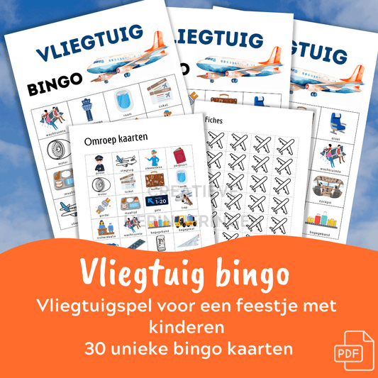 Uit te printen vliegtuig bingo geschikt voor kinderfeestje – 30 kaarten