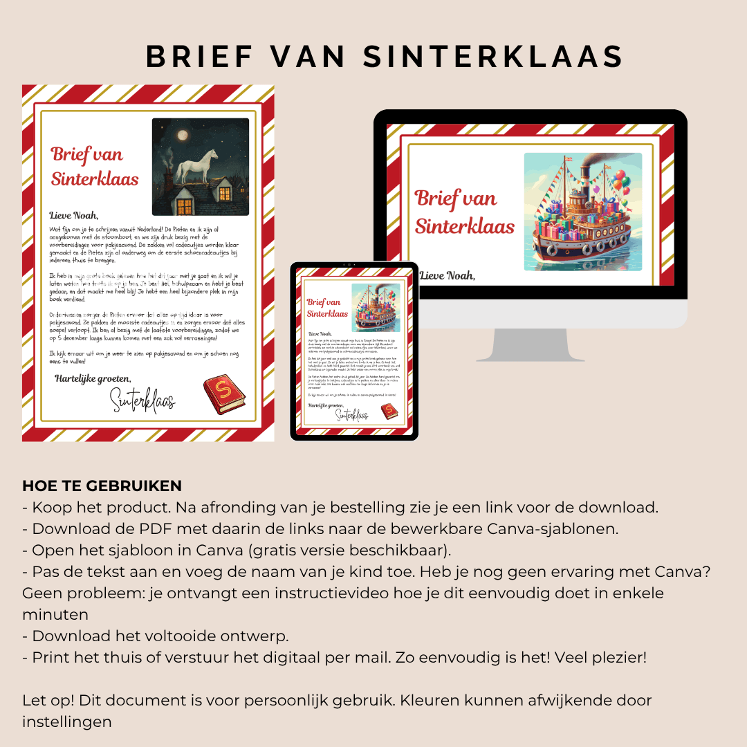 Eenvoudig te gebruiken brief van Sinterklaas sjabloon om te downloaden met naam kind