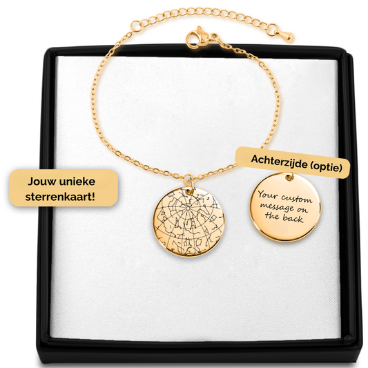 Gepersonaliseerde armband met sterrenkaart van stand sterren datum en locatie