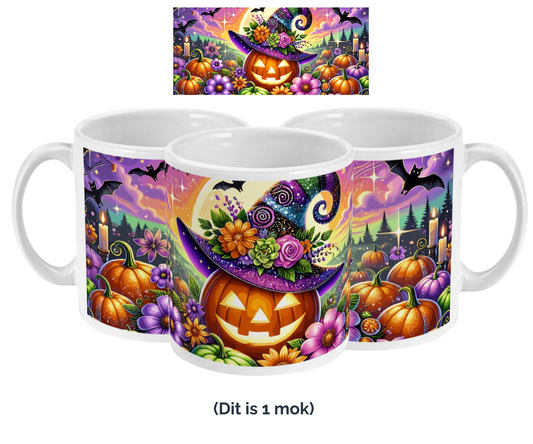 Halloween mok magisch halloween pompoen glitters