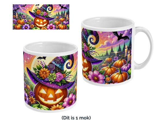 Halloween mok magisch halloween pompoen glitters