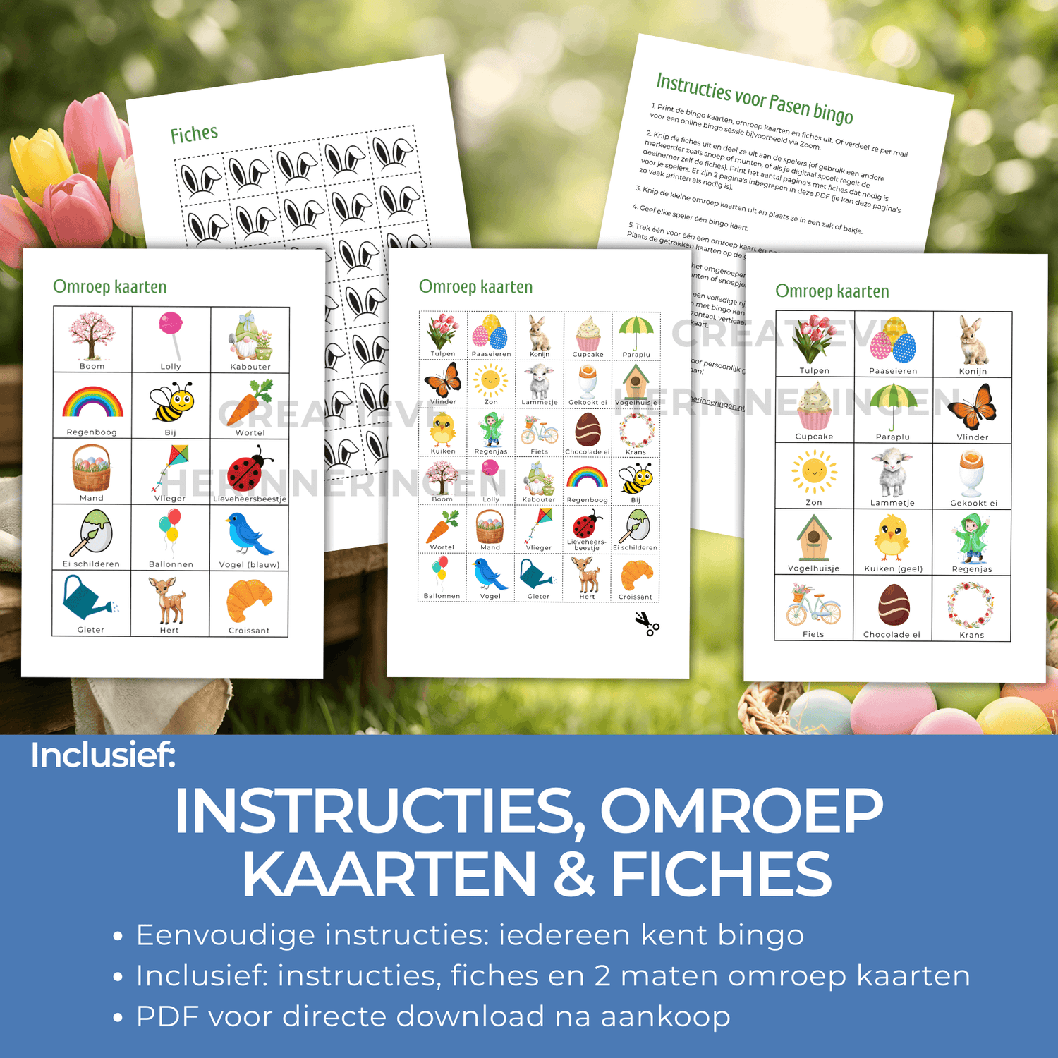 Paas bingo PDF met verschillende speelkaarten om direct te downloaden en printen.