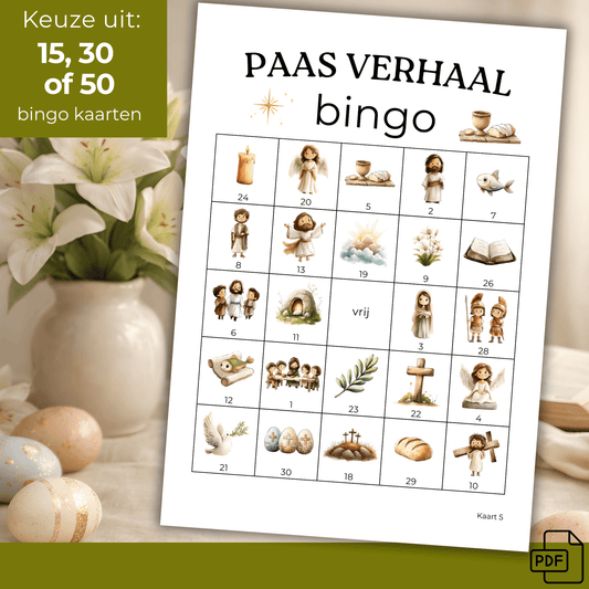 Speel met Pasen het Paasverhaal bingo spelletje