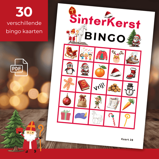 SinterKerst bingo spel voor de leukste spelletjesavond met vrienden of familie