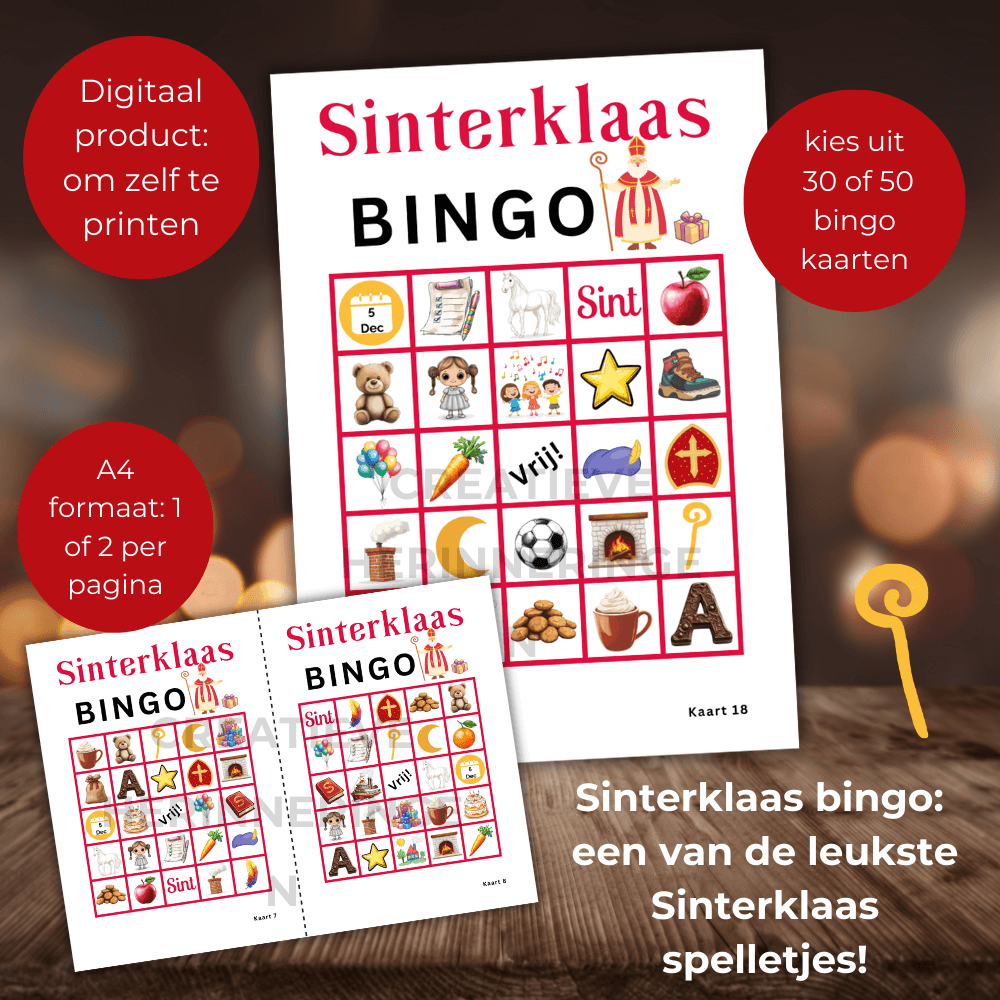 Sinterklaas bingo als Sinterklaas spelletjes spelen is altijd een succes, kies voor 30 of 50 unieke kaarten