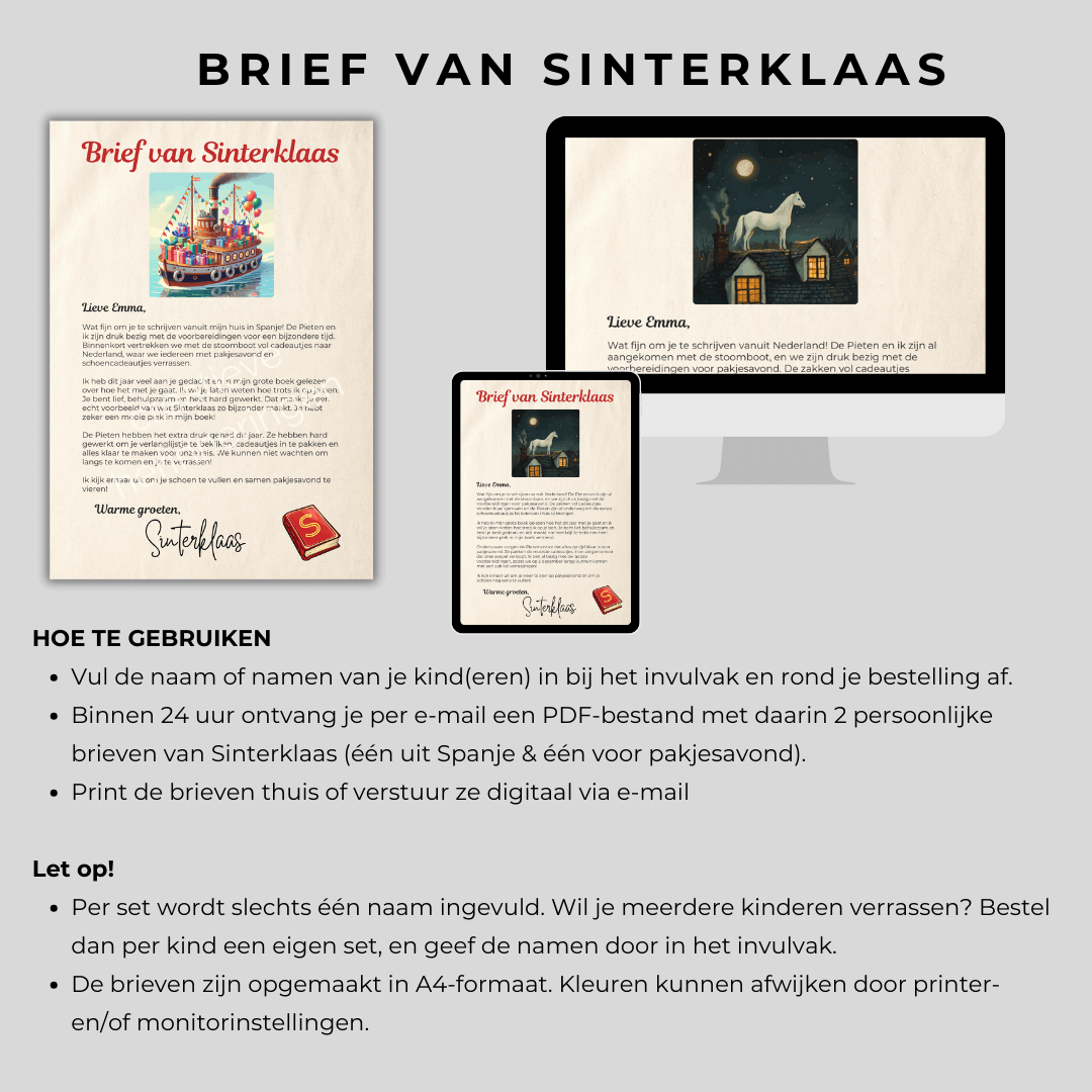 Te downloaden PDF met persoonlijke Sinterklaasbrief waarin de naam van jouw kind is verwerkt