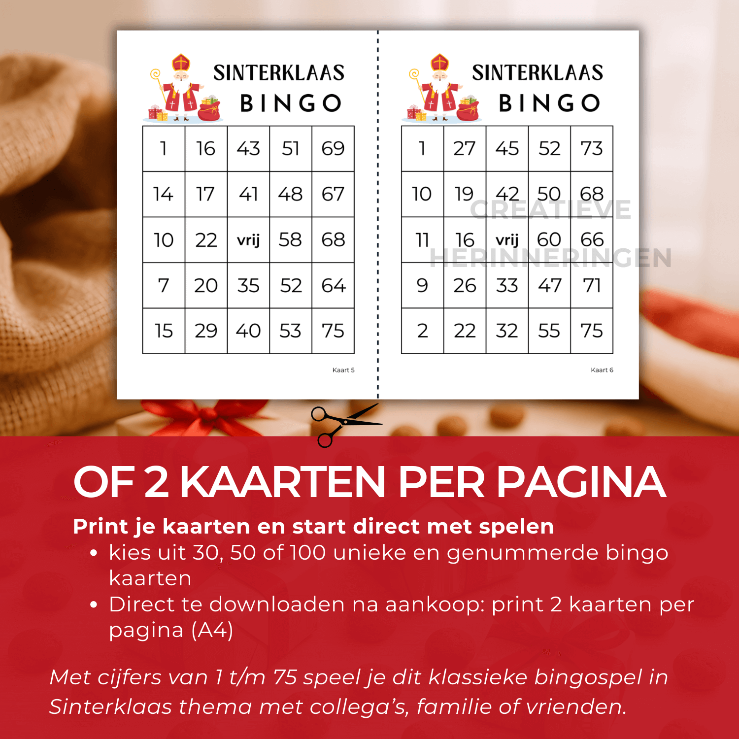 Sinterklaas cijfer bingo met 30, 50 of 100 bingo kaarten, te printen voor Sinterklaasfeest