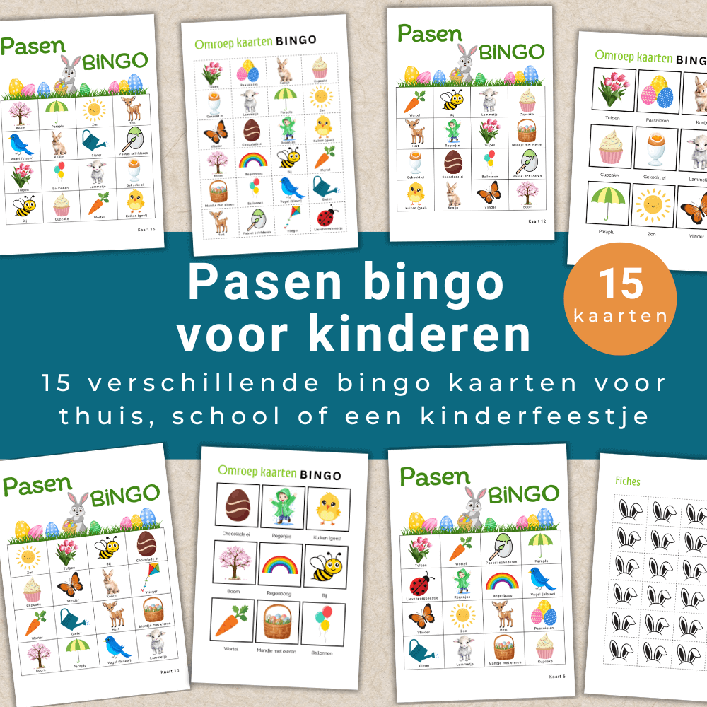 Activiteiten Pasen kinderen bingo met 15 kaarten, eenvoudig vanuit huis uit te printen