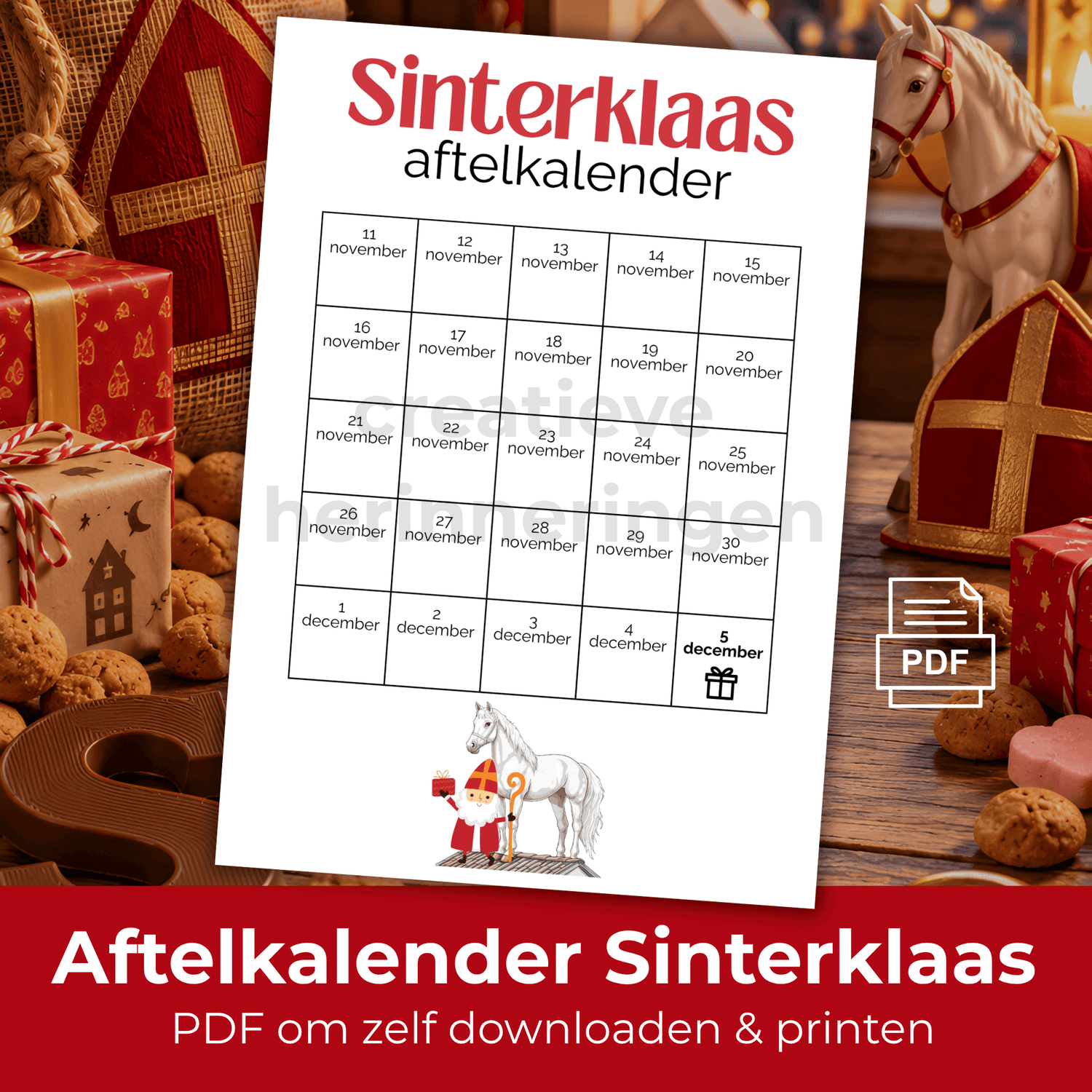 Aftelkalender Sinterklaas als PDF om thuis zelf te printen