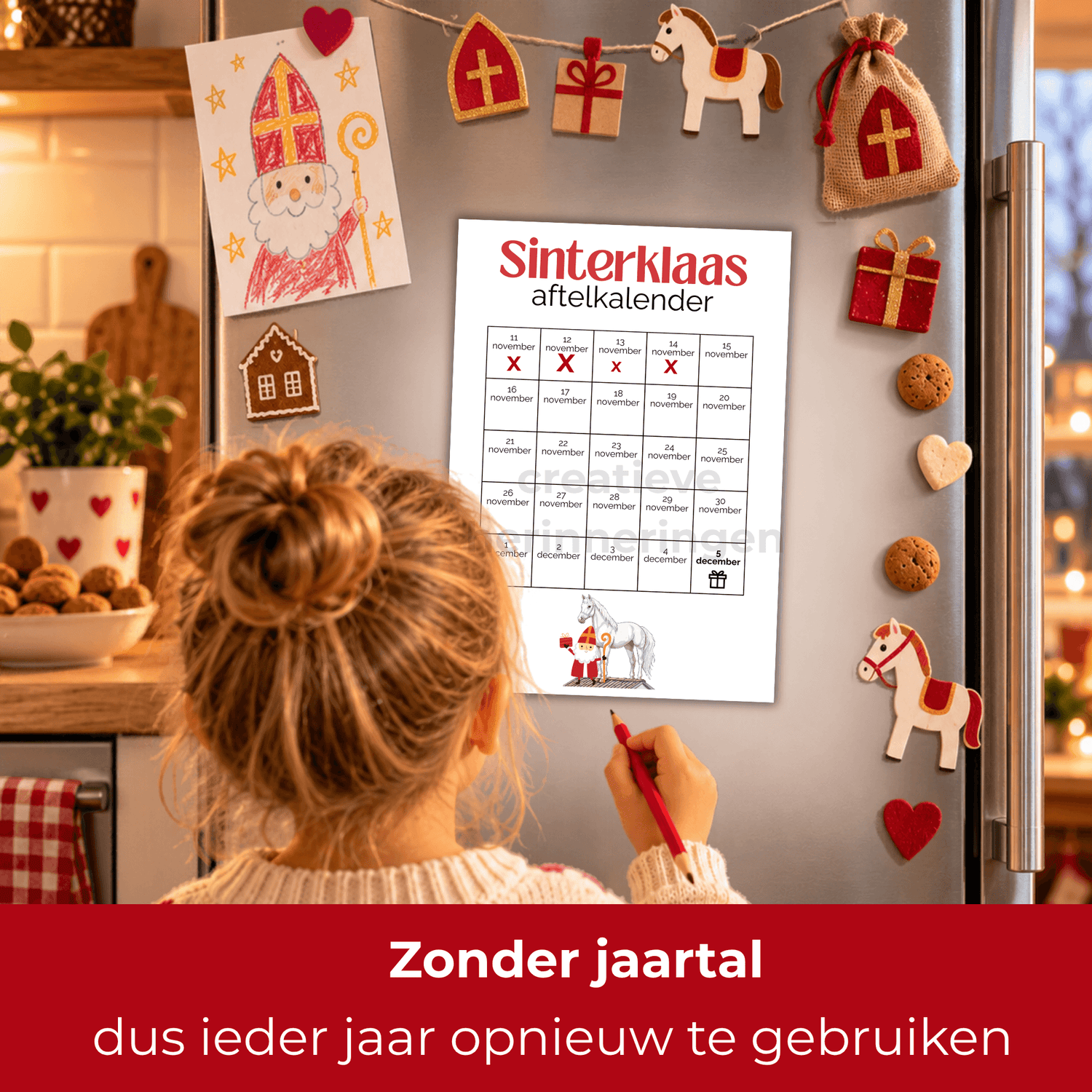 Aftelkalender Sinterklaas zonder jaartal om ieder jaar opnieuw te gebruiken