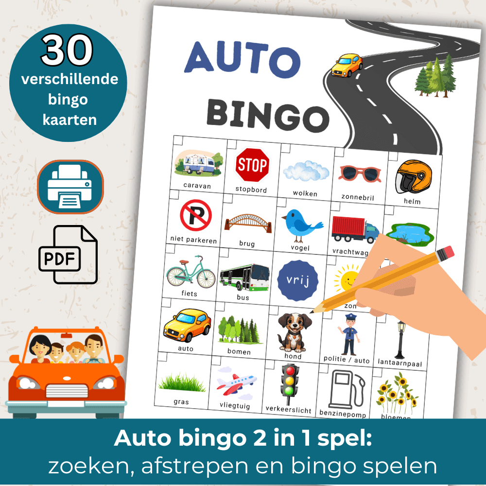 Auto spelletjes onderweg met 30 kaarten, perfect voor een kinderfeestje op weg naar een locatie