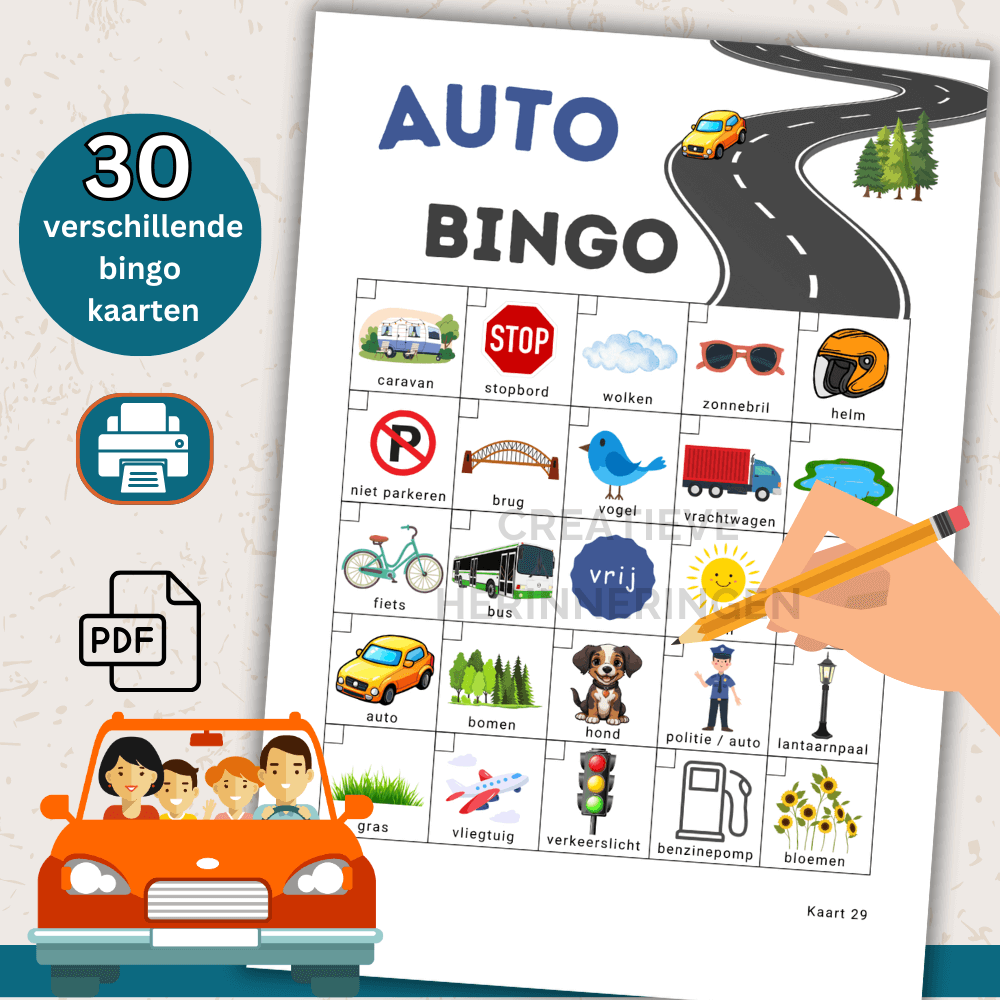 Auto spelletjes onderweg met 30 kaarten, perfect voor een kinderfeestje op weg naar een locatie